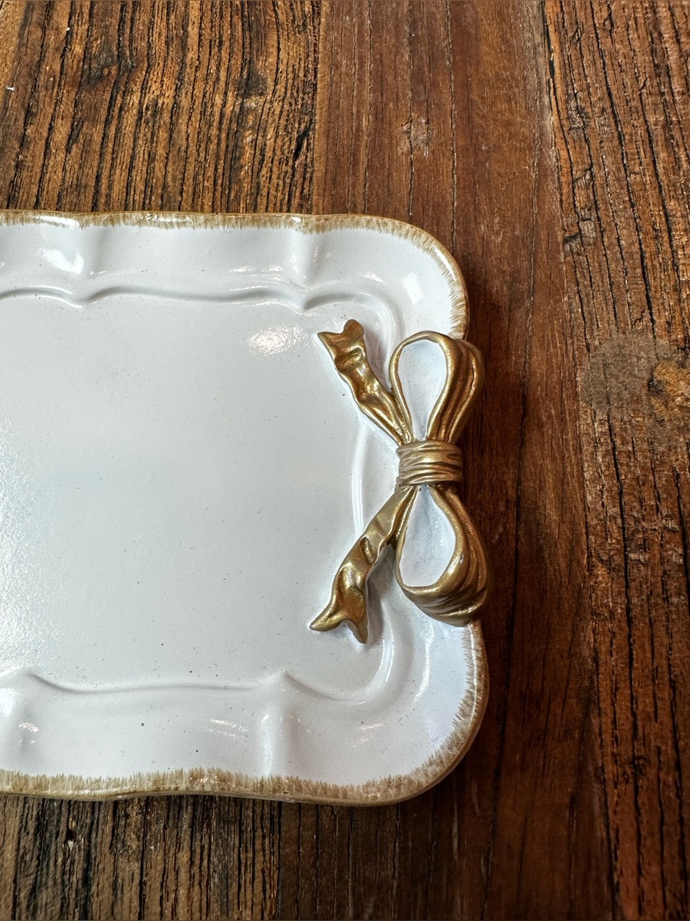 White Ceramic Trinket Tray with Gold Bow Accents - Picture 2 of 5